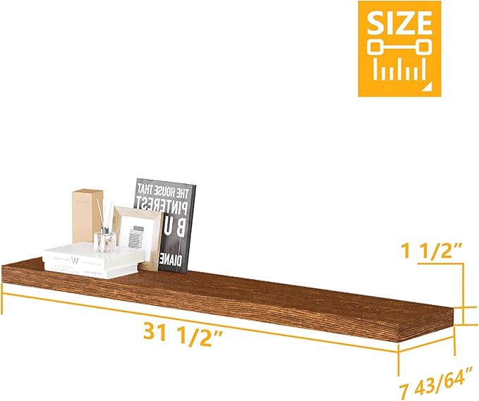 BAMEOS Floating Shelves, American Oak Wall Mounted Wooden Shelves with Invisible Brackets Set of 2, Hanging Wall Shelves Decoration for Bedroom, Bathroom, Living Room and Kitchen