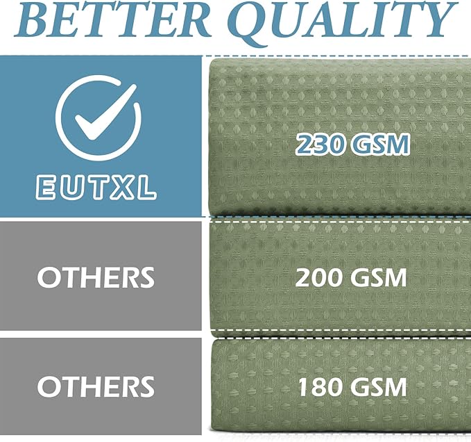 Sage Green Stall Hotel Shower Curtain - 230GSM Waffle Textured Heavy Duty Thick Fabric Shower Curtains for Bathroom,54W x 80H