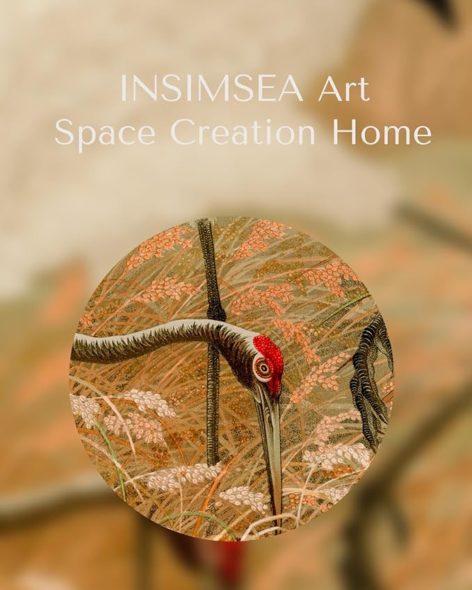 InSimSea Framed Wall Art Crane Print Shelf Decor Classic Vintage Japandi Animal Wall Picture Canvas Artwork for Nursery Bathroom Bedroom Kids Room Decor 12L x 10W