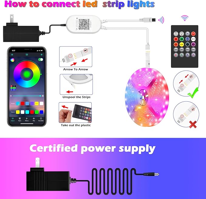 LETIANPAI Led Strip Lights, 82ft/25m Long Smart Led Light Strips Music Sync 5050 RGB Color Changing Rope Lights,Bluetooth APP/IR Remote/Control Led Lights for Bedroom,Home Decoration,Party,Festival
