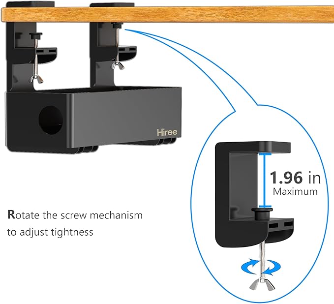 Under Desk Cable Management Tray with 6 AC Power Outlet and Clamp Mount, No Drill Cord Storage Organizers for Wire Management, Standing Desk , Computer Desk Accessories for Office & Home（Black）