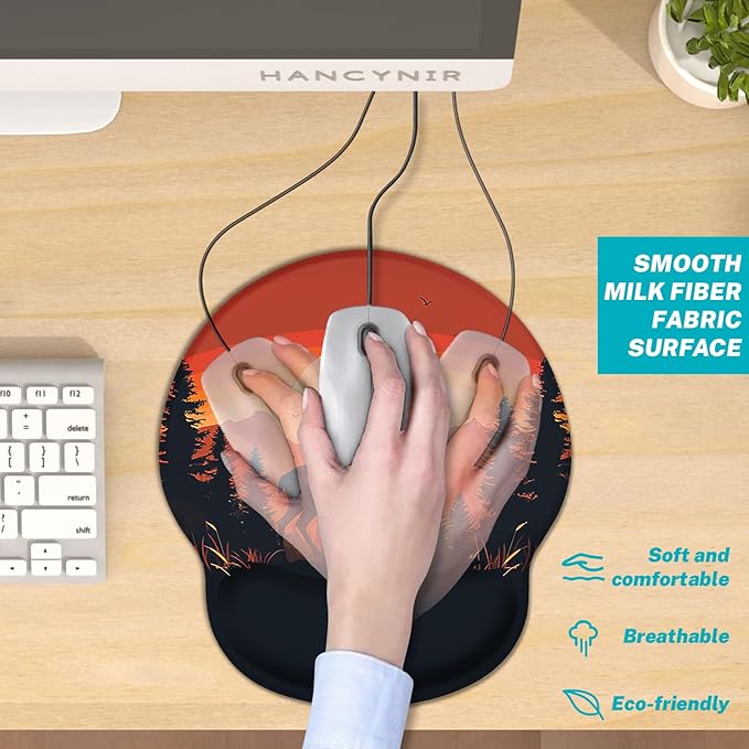 Ergonomic Mouse Pad Wrist Support, Sunset Deer Gel Mouse Pads with Wrist Rest, Comfortable Mousepad for Desk with Non-Slip Pain Relief PU Base for Gaming Work Accessories Home Office Decor
