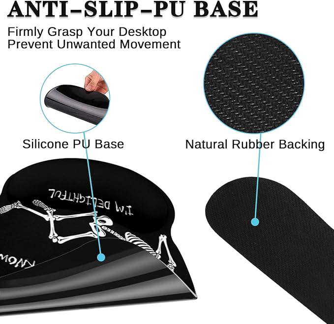 Britimes Skull Skeleton Black Ergonomic Mouse Pad Set with Wrist Rest Non-Slip Rubber Base Wrist Cushion Support and Coasters Mousepad with Wrist Support for Computer Keyboard and Desk