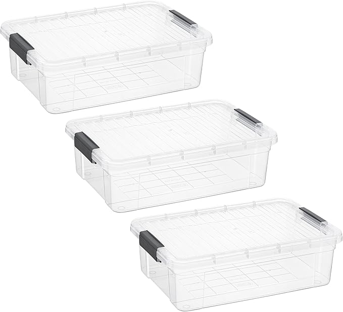 Superio Storage Bins with Lids- Clear Boxes for Organizing, Stackable Plastic Containers- BPA Free, Non-Toxic, Odor Free, Organizer for Home, Office, Dorm, 13.7 Qt, 3 Pack