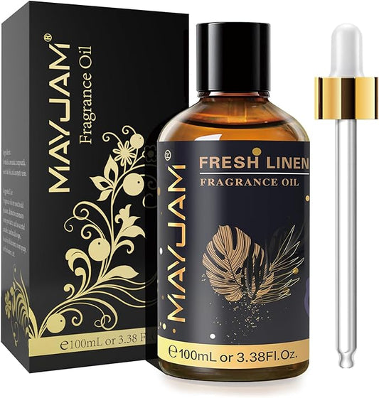 MAYJAM 100ML/3.38FL.OZ Fresh Linen Fragrance Oils with Glass Dropper, Essential Oils for Diffusers for Home, Long Lasting Scented Oils for Diffusers Soap Candle Making