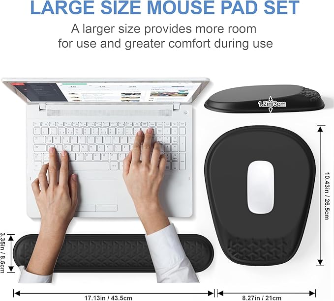 Mouse Pad with Wrist Rest, Comfortable Keyboard Wrist Rest, Memory Foam Wrist Rest for Computer Keyboard, Ergonomic Mouse Pad Set for Easy Typing & Pain Relief for Office Black