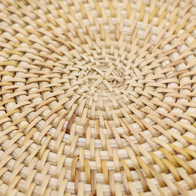 Handwoven Rattan Round Serving Tray, Natural Wicker Decorative Tray for Serving, Coffee Table, Home Décor and Entertaining, Gift Idea Choice,Set of 2