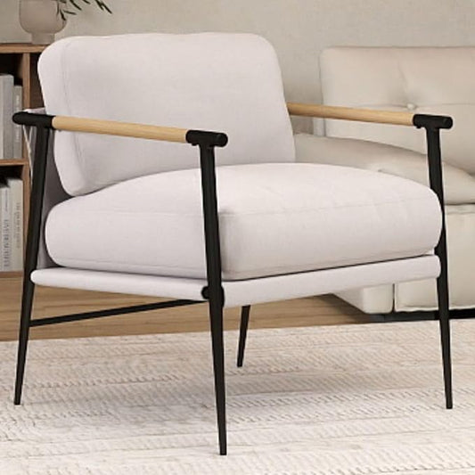 LukeAlon Mid-Century Chenille Accent Chair, Ultra Soft Living Room Chair with Metal Legs Modern Armchair Lounge Chairs Upholstered Comfy Leisure Chair for Bedroom Reception Area Reading Room, Beige