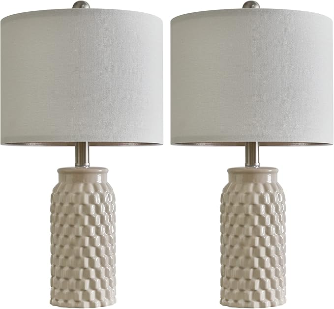 20.5" Modern Ceramic Bedside Lamp Set of 2 for Bedroom Decor Farmhouse Table Lamp for Living Room Office Dorm