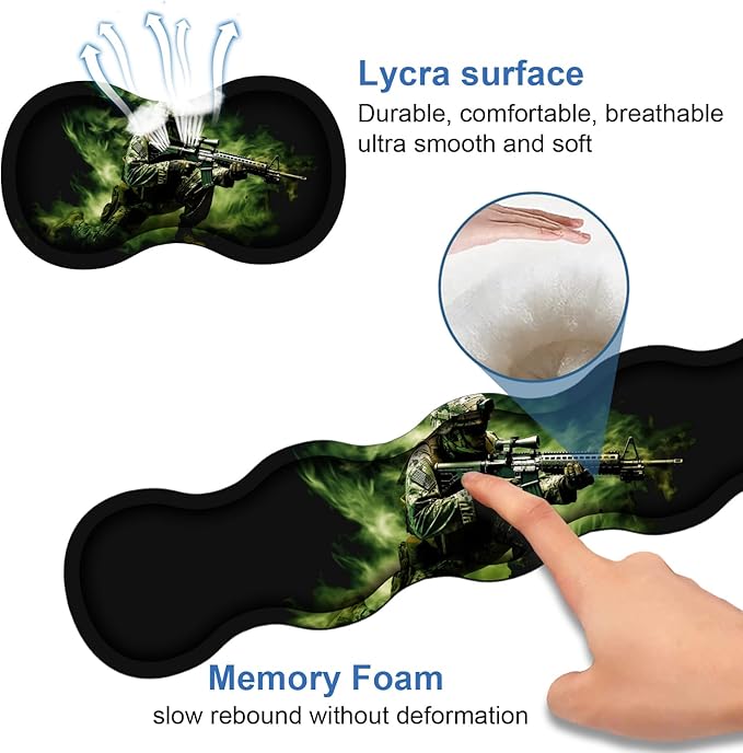 4 in 1 Ergonomic Memory Foam Mouse Pad Wrist Rest Set, Large XXL Gaming Desk Pad + Keyboard Wrist Rest + Mouse Wrist Cushion + Coaster for Home Office Study Gaming, American Army Troops Soldiers