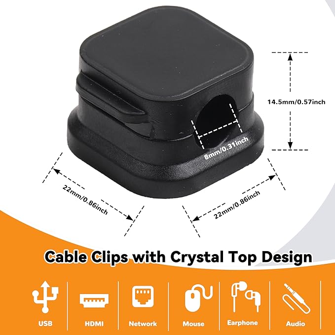 8 Pack Cable Management Clips Home Office Desk Cord Keeper Organizer Accessories Charger Organizer Cord Holder for Nightstand (Black)