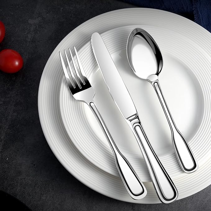 Silverware Set for 6, Heavy Duty Stainless Steel Cutlery Set with Wide Handles, Mirror Polished Utensils Spoons and Forks Set for Kitchen, Dishwasher Safe (Silver, 30 Pieces for 6)