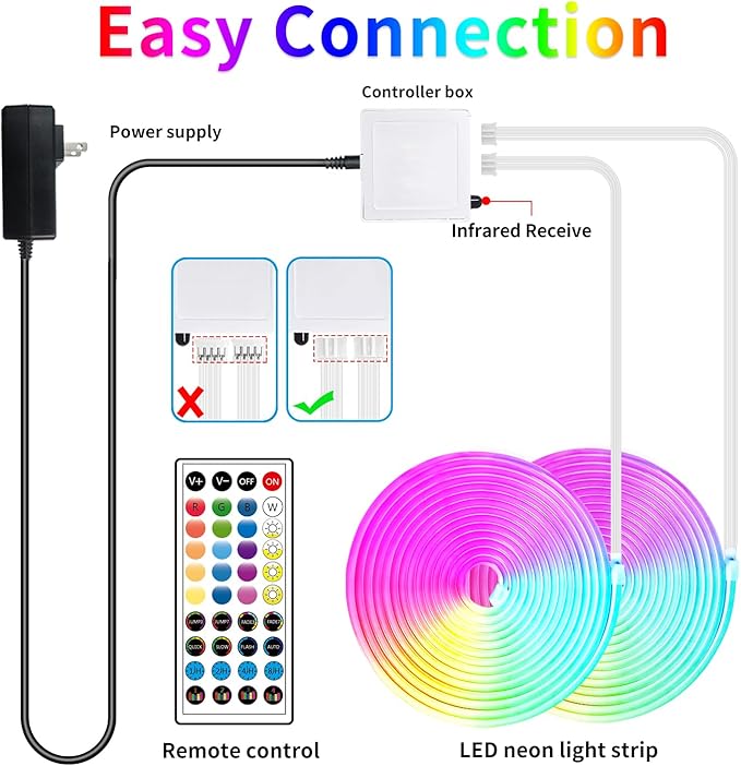 100FT RGB LED neon Rope Lights LED neon Lights with Remote/APP Control 24V IP65 Waterproof Flexible Neon LED Strip Lights for Bedroom Room Outdoors Decor（2 Rolls of 50ft）