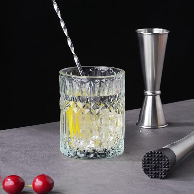 Homestia 3Pcs Black Muddler & Mixing Tools Set, 10'' Muddler, 12'' Cocktail Spoon and Double Jigger, Bar Tool Set for Beverages, Bar Accessories Tools for Mojitos Fruit Drinks (Black)