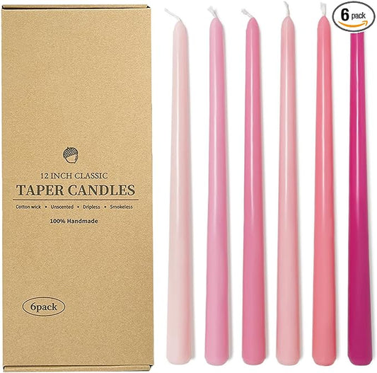 12 Inch Taper Candles 6 Pcs Unscented, Smokeless, Dripless Long Tapered Candlesticks Candles for Christmas Birthday Dinner Wedding Party Home Decor
