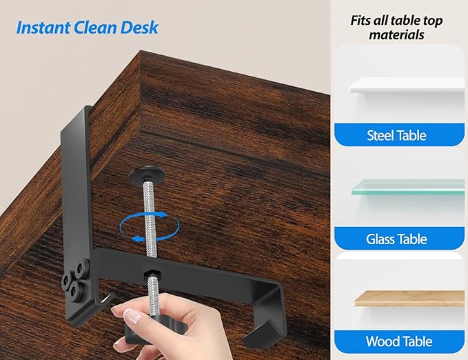 Under Desk Cable Management Tray No Drill, 30 Inch Cord Organizer with Oxford Fabric, Clamp Mount, Holds 60 lbs, Large Cable Rack for Gaming & Home Office Standing Desk