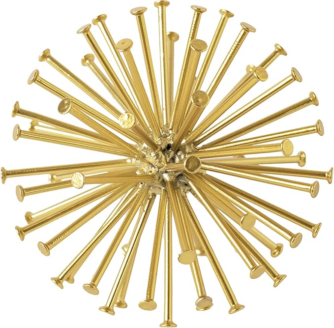 4.5” Metal Spike Sphere Tabletop Decor, Gold Geometric Decorative Ball, Abstract Sculpture Table Decorations for Home, Art Decor Orb for Living Room Bedroom Office