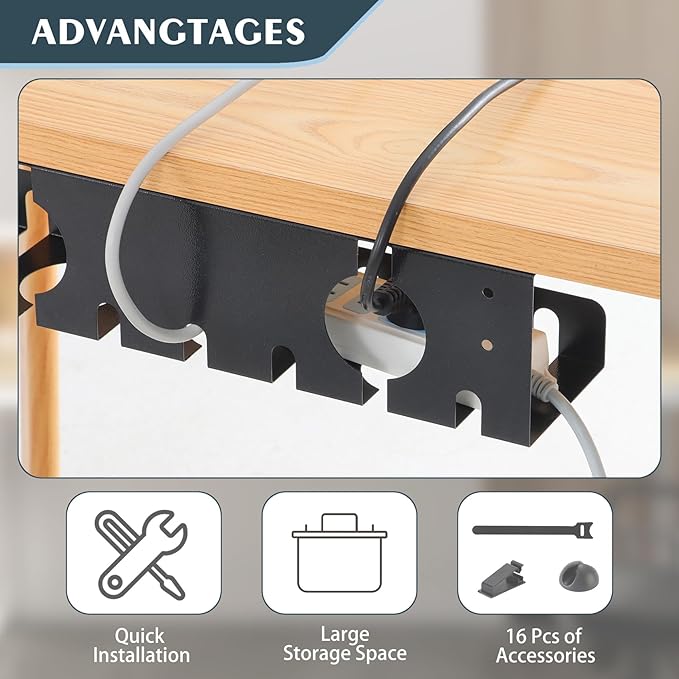 Under Desk Cable Management Tray 2 Pack Black, Home & Office Standing Desk Cord Organizer