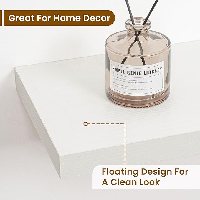 Fun Memories 48 Inch Deep Floating Shelves for Wall, 2 Pack of Long Wall Mounted Wood Shelves with Invisible Brackets for Bathroom, Bedroom, Living Room, Kitchen Decor and Storage, White