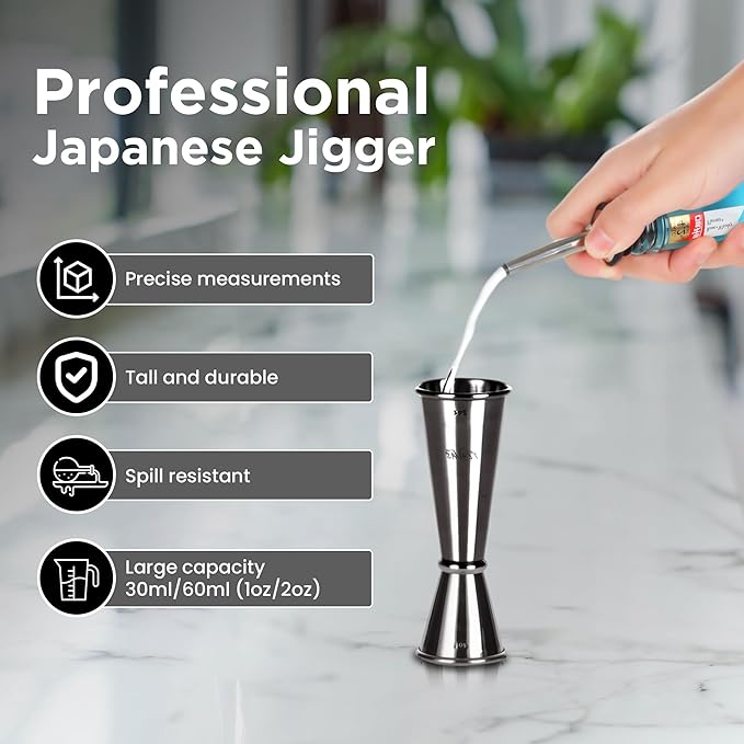 Mixology Black Bartender Kit with Japanese Jigger & Stand - 13 Piece Stainless Steel Cocktail Making Set - Boston Shaker, Strainer, Mixer Spoon, Muddler - Barware Anniversary & Birthday Gifts