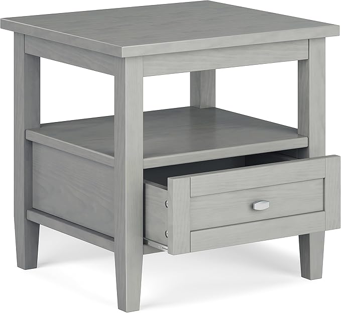 SIMPLIHOME Warm Shaker SOLID WOOD 20 Inch Wide Rectangle Transitional End Side Table in Fog Grey, For the Living Room and Bedroom