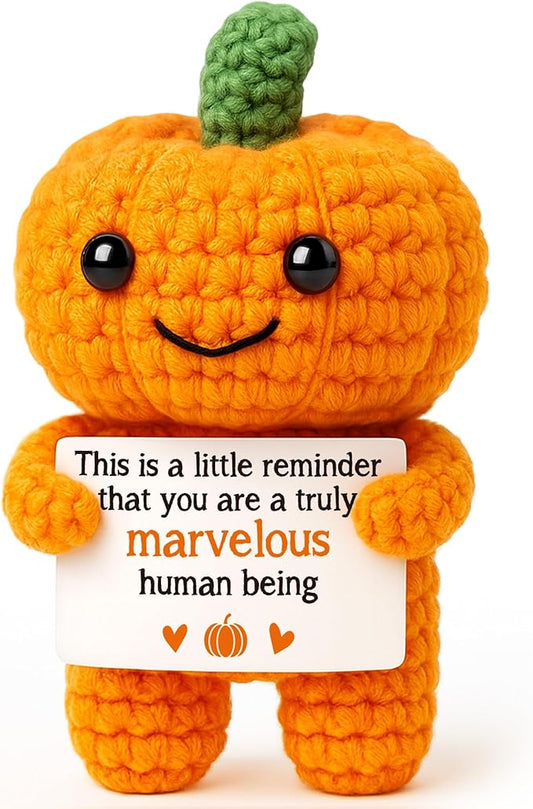 Mini Pumpkin Man Halloween Decor Indoor Gifts, Halloween Basket Gifts for Women Teen Girl Boy Kid, Spooky Boo Basket Stuffers, Fall Thanksgiving Decorations for Home, Handmade Crochet Pumpkin Decor