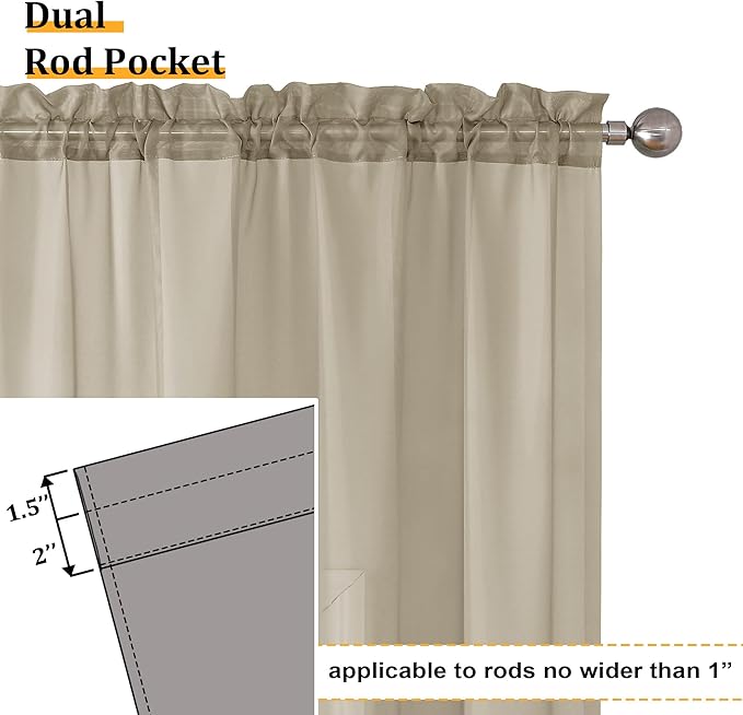 Aiyufeng Taupe Sheer Curtains 45 Inches Long 2 Panels Set, Semi Transparent Voile Rod Pocket Sheer Window Drapes for Bedroom Bed Canopy Living Room Dining Wedding Party Backdrop, 42W x 45L inch