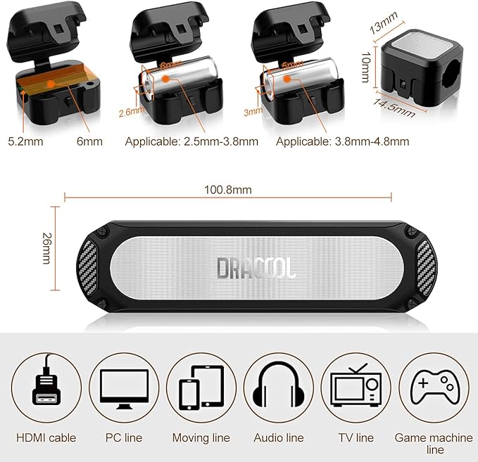 Dracool Magnetic Cable Holder 6 Slots Cable Clips Cable Management Wire Organizer Under Desk Self Adhesive Sticky for USB Cord Wall Nightstand Car Charging Power Office Home Wire Clips - Black