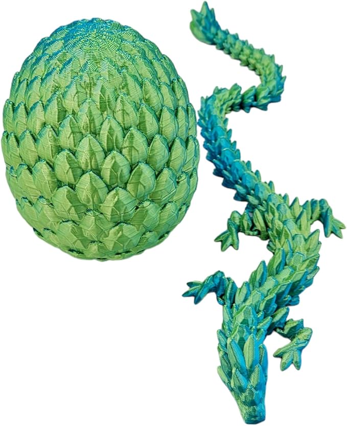 3D Printed Dragon Egg Articulating Gemstone Dragon Fidget Figurine - Vibrant Color Dragons Flexible ADHD, Autism and Anxiety Relief - Articulated Joints (Blue Yellow)
