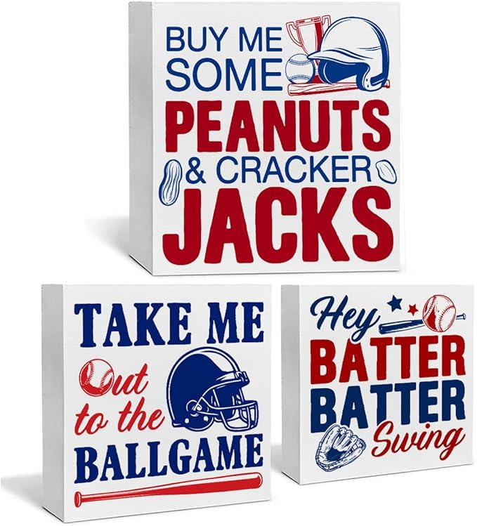 3 Pcs Baseball Decor for Home Baseball Sports Tiered Tray Decorative Wood Box Signs Rustic Table Desk Shelf Decoration for Bedroom Boys Room Party