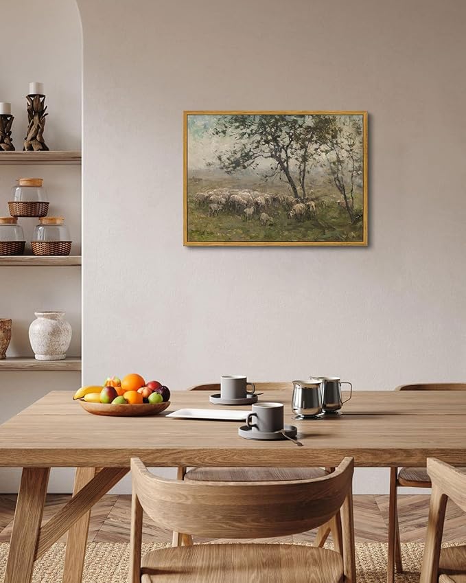KISSFOX Framed Vintage Landscape Wall Art Natural Scenery Canvas Prints Colorful Painting Artwork Rustic Farmhouse Pictures Decor Living Room Office Bedroom Bathroom Kitchen