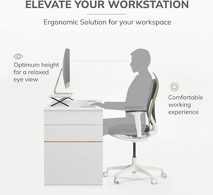 Anji Mountain Monitor Stand - Desktop Organizer & Laptop Riser, Ergonomic Monitor Riser, Space-Saving Monitor Stand for Desk, Durable Construction, Easy Assembly, Ideal for Home & Office,White Wash