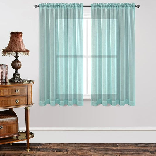 Joydeco Blue Sheer Curtains 63 Inch Length 2 Panels Set, Rod Pocket Long Sheer Curtains for Window Bedroom Living Room, Lightweight Semi Drape Panels for Yard Patio (54x63 inch, Teal Blue)