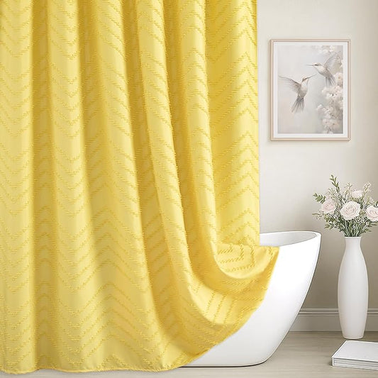 Yellow Shower Curtain Boho Farmhouse Shower Curtain 72 x 72 Tufted Chevron Textured Minimalist Shower Curtains for Bathroom