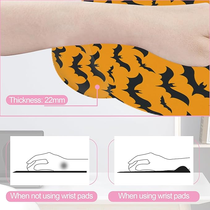 Halloween Bat Ergonomic Wrist Support Keyboard Mouse Wrist Rest Set, Computer Office Comfortable Wrist Rest for Mouse Easy Typing