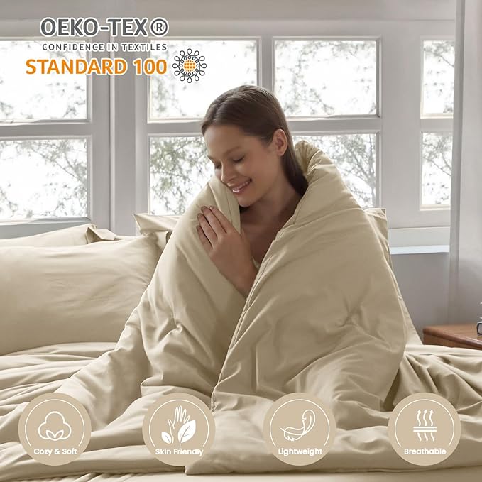 Homelike Moment King Size Comforter Set 7 Piece, Beige Bed in a Bag King Size Bed Set Lightweight and Machine Washable