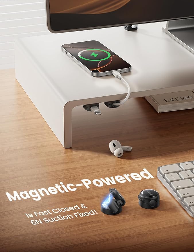 8Pack Magnetic Cord Organizer Cable Clips - Lamicall [Crystal-Clear] Desk Cable Managment for Phone Charging Cord, Adhesive Wire Holder for Home Office Desk Nightstand, Halloween Organizer Accessories