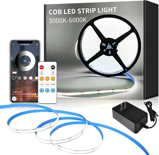 COB LED Strip Lights 6000K 16.4ft DC 24V Dimmable White Flexible LED Tape Light for Bedroom, with Remote and app Control LED Tape Lights,for DIY Home Decoration