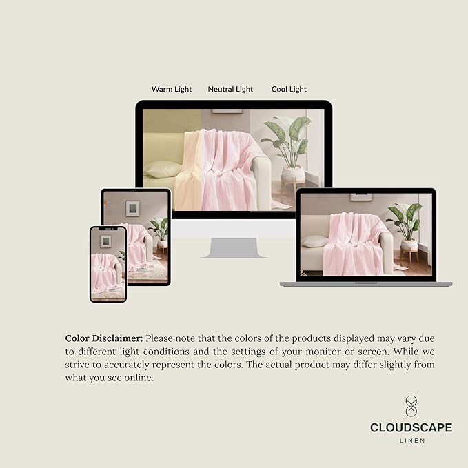 Cloud Scape Linen Extra Large 4 Layer Muslin Throw Blanket - 100% Cotton Gauze, Lightweight & Breathable All Season, Pre-Washed, for Couch & Bed, 50x70, Seashell Pink