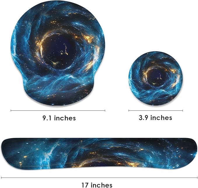Britimes Blue Black Galaxy Space Mouse Pad 3pcs Set with Wrist Support Non-Slip Rubber Base Ergonomic Pad,Mouse Wrist Cushion Support and Coasters for Home Office Gaming Easy Typing & Pain Relief