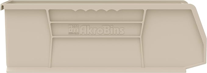 Akro-Mils 30234 AkroBins Plastic Storage Bins, Space-Saving Stackable Bins for Garage, Pantry, Craft Organization, 15" x 5" x 5", Stone, 12-Pack