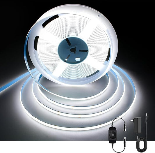 White COB LED Strip Lights 32.8ft, 6500K Dimmable Ultra Bright Daylight White 24V LED Light, 3200 LEDs Flexible CRI 93+ COB Light strips for room, Mirror, Kitchen, Bedroom（Remote control not included）