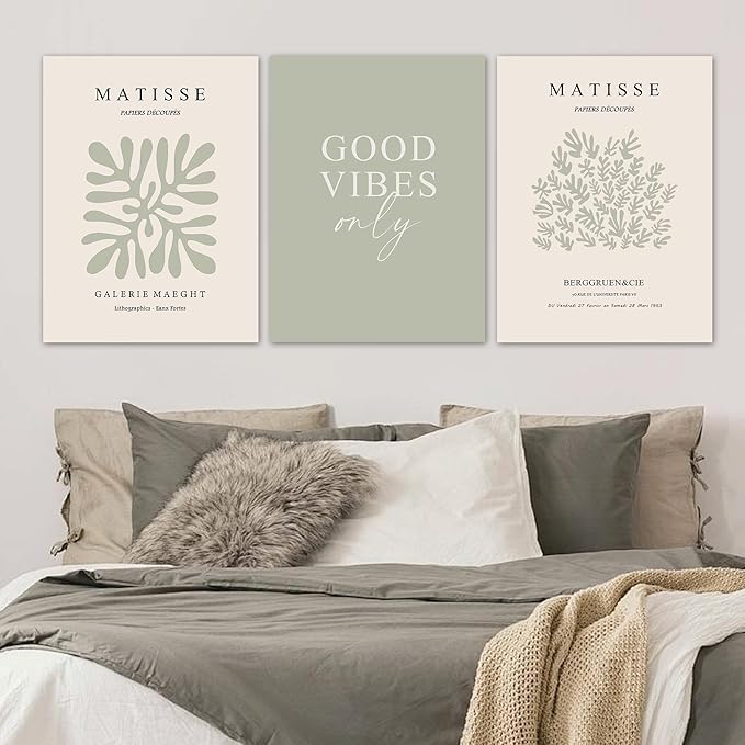 arfitest Matisse Green Canvas Wall Art Room Aesthetics Wall Decoration Minimalist Plant Sage Art Print 3 Posters for Living Room Bedroom or Office Decoration 12x16 Inches