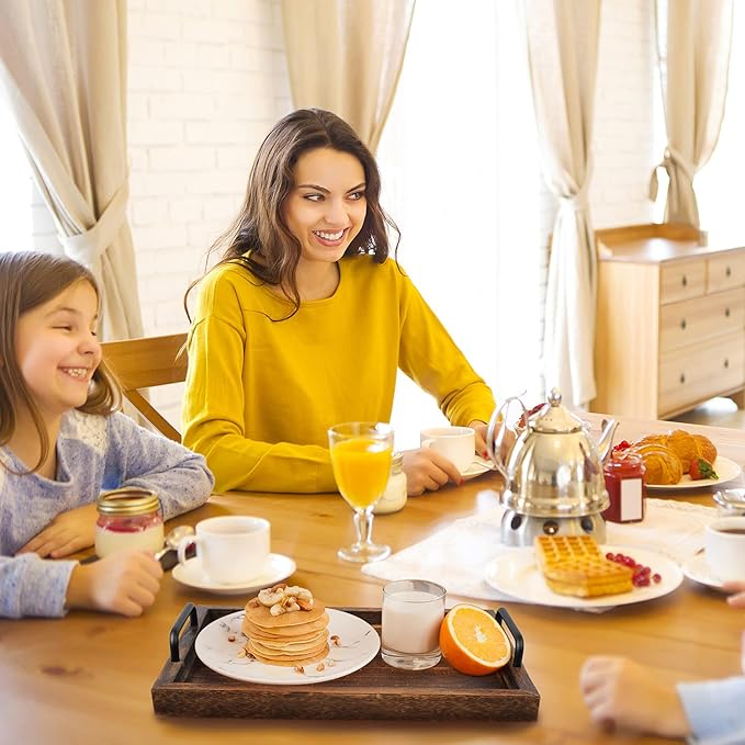 LIBWYS Rustic Wooden Serving Trays with Handle-Set of 2-Decorative Nesting Food Board Platters for Breakfast, Coffee Table/Butler (Large 15.8x11.8x1.2 inches, Small 13.4x9.4 x1.2 inches)