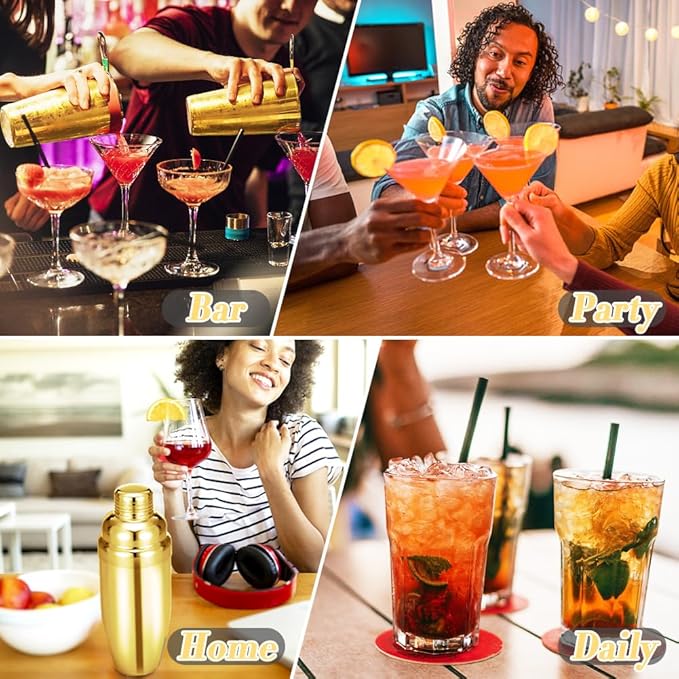 Cocktail Shaker,25 oz Drink Mixer with Built-in Strainer for Mixing Drinks Margaritas,Beginner Friendly Stainless Steel Mixer Bar Utensil Tool-christmas gift(Gold)