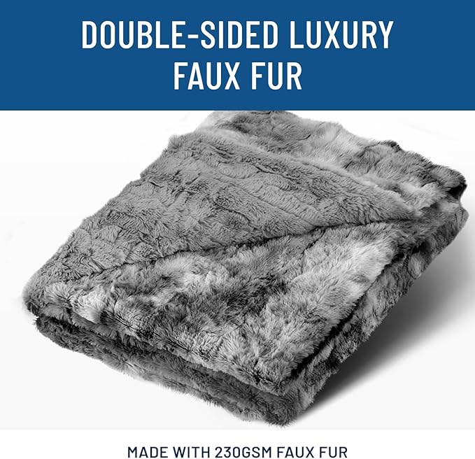 Everlasting Comfort Soft & Comfortable Gray Faux Fur Throw Blanket for Couch - (50"x65") Minky & Fluffy Fall Blankets & Throws, Plush Fuzzy Cover for Bed, Sofa & Living Room - Cozy Home Decor