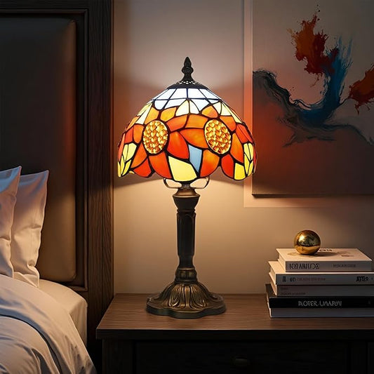 Tiffany Table Lamp Sunflower Stained Glass Lamp,8" Small Tiffany Lamp for Living Room Home,Bedroom Bedside Vintage Lamp for Office Dorm Bar Decor Gift,Included LED Bulb