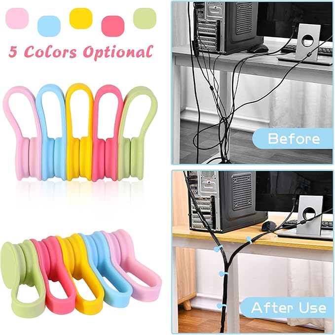 Viaky Magnetic Twist Ties 6-Pack, Multicolor Cable Clips Cord Organizers, Reusable Magnet Wrap Straps For Earphones, USB Cables, Bookmarks, Keychains – Macaron Colors