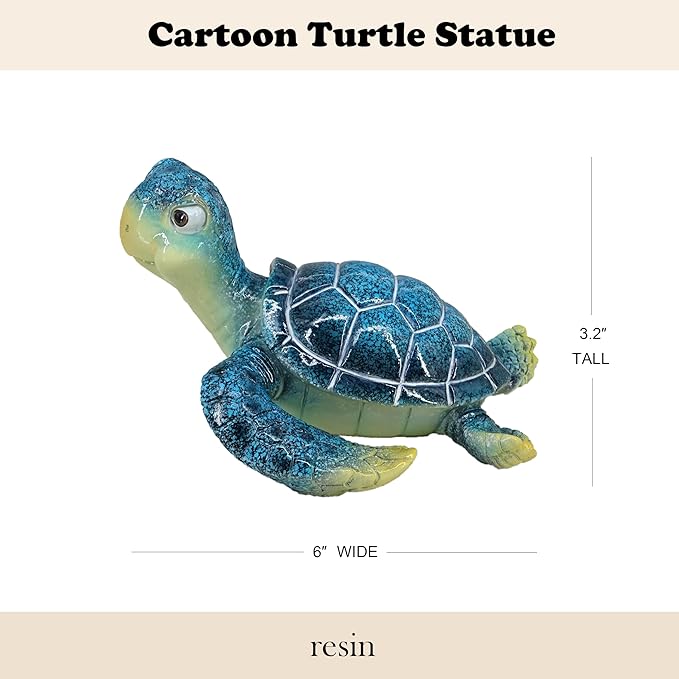 6-inch Sea Turtle Statue - Blue Resin Turtle Decor for Home, Yoga & Meditation Figurine, Lucky Feng Shui Ocean Animal Sculpture