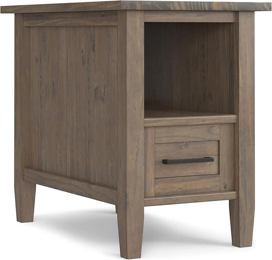 SIMPLIHOME Ela Solid Wood 14 inch Wide Rectangle Transitional Narrow End Table in Smoky Brown for The Living Room and Bedroom